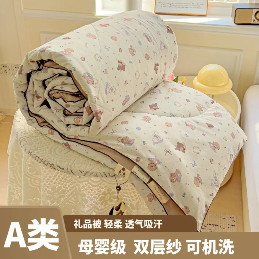 A类母婴级双层纱夏凉被大豆纤维被卡通印花可机洗空调礼品被批发