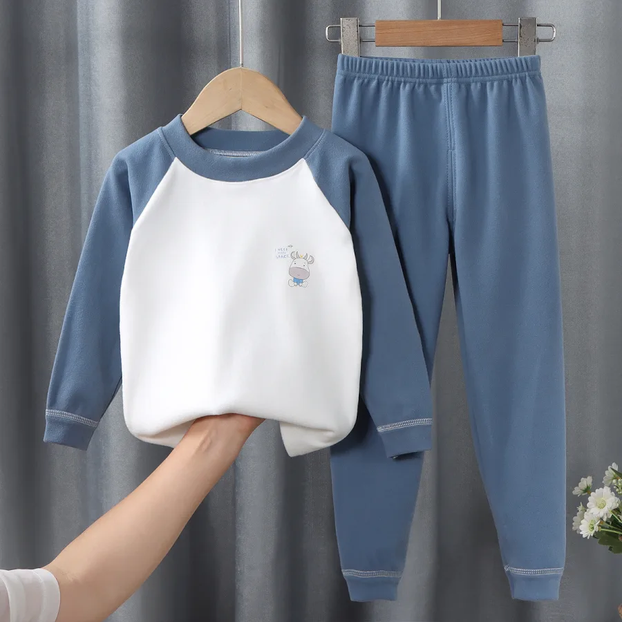 儿童德绒保暖套装中大童秋衣秋裤男童女童内衣家居服宝宝打底童装