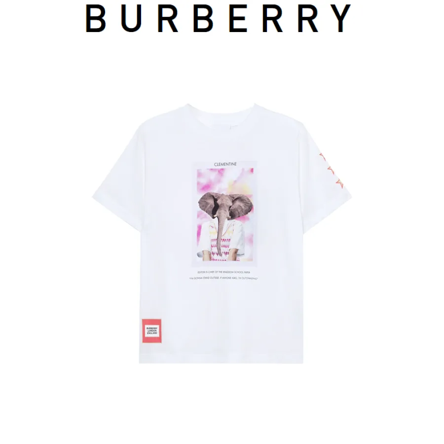 BURBERRY/博柏利儿童白色棉质角色印花圆领短袖 T恤衫 8030636 DX