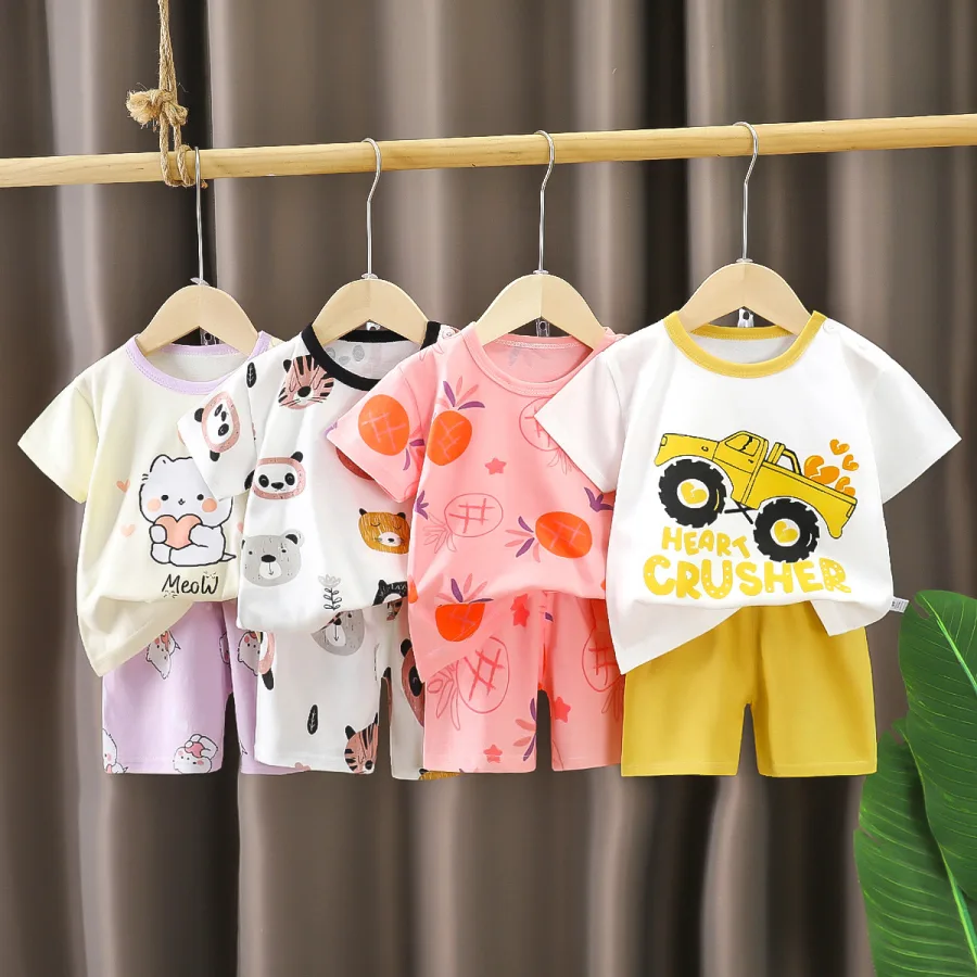 儿童短袖套装纯棉夏季新款男童夏装宝宝T恤女童衣服服装薄款童装