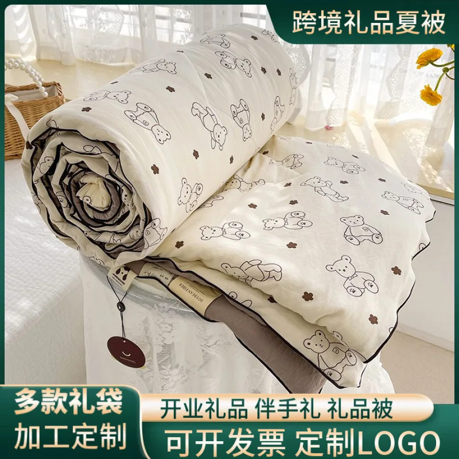 A类双层纱夏凉被大豆纤维被卡通印花空调被礼品夏被跨境外贸批发