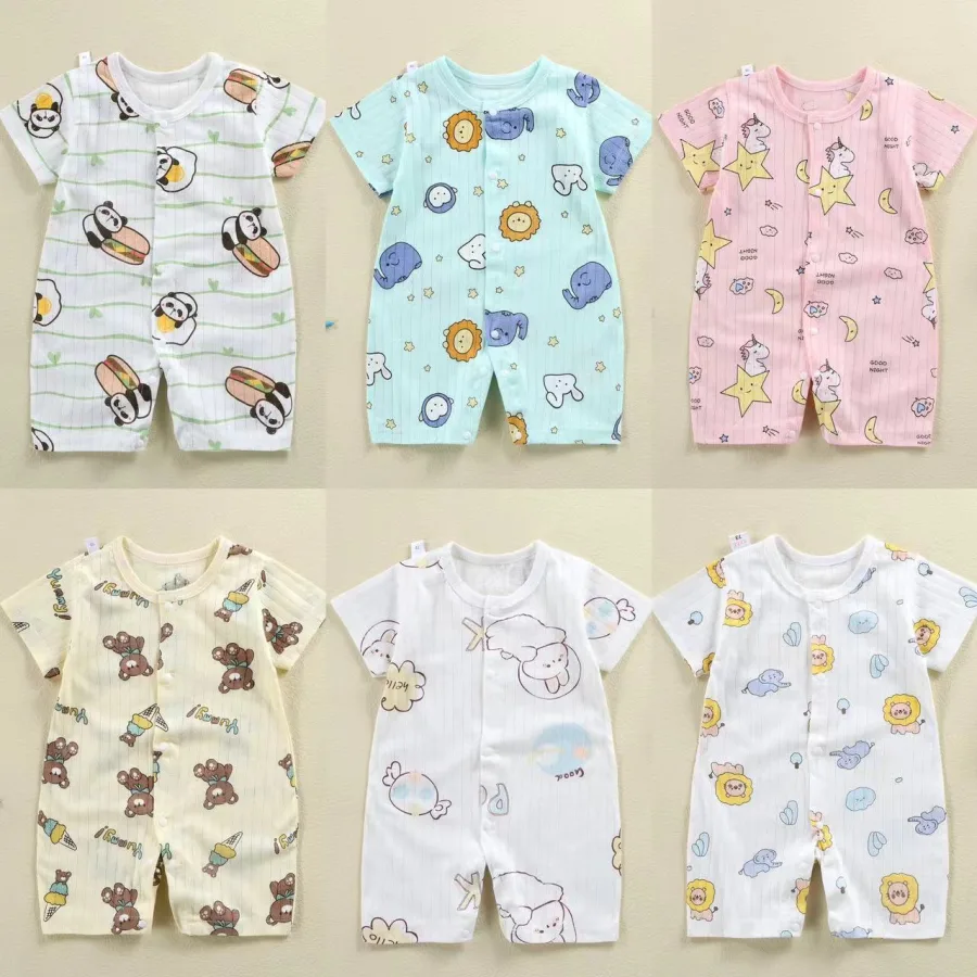 2025年婴儿衣服连体衣0-1岁棉提花爬服简约洋气哈衣薄款a类批发
