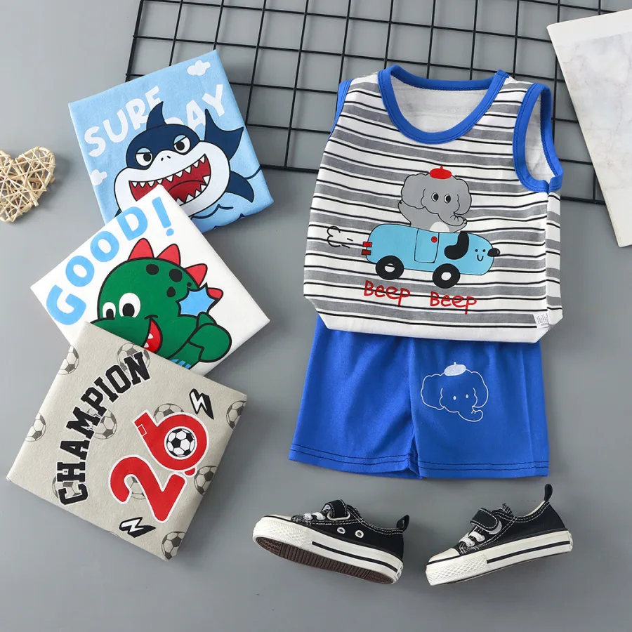 儿童背心套装夏季纯棉男童新款女童短裤衣服韩版宝宝套装童装批发