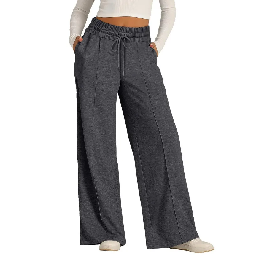 圆领跨境亚马逊女式高腰阔腿卫裤中线Sweatpants休闲慢跑运动裤