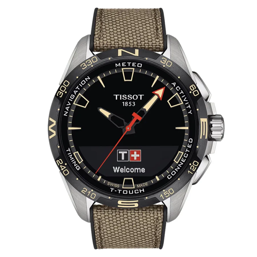 预订款2-3周 TISSOT/天梭 腾智无界系列 男士黑色表盘石英机芯精钢表壳米色织物表带腕表47毫米T121.420.47.051.07 22年新款
