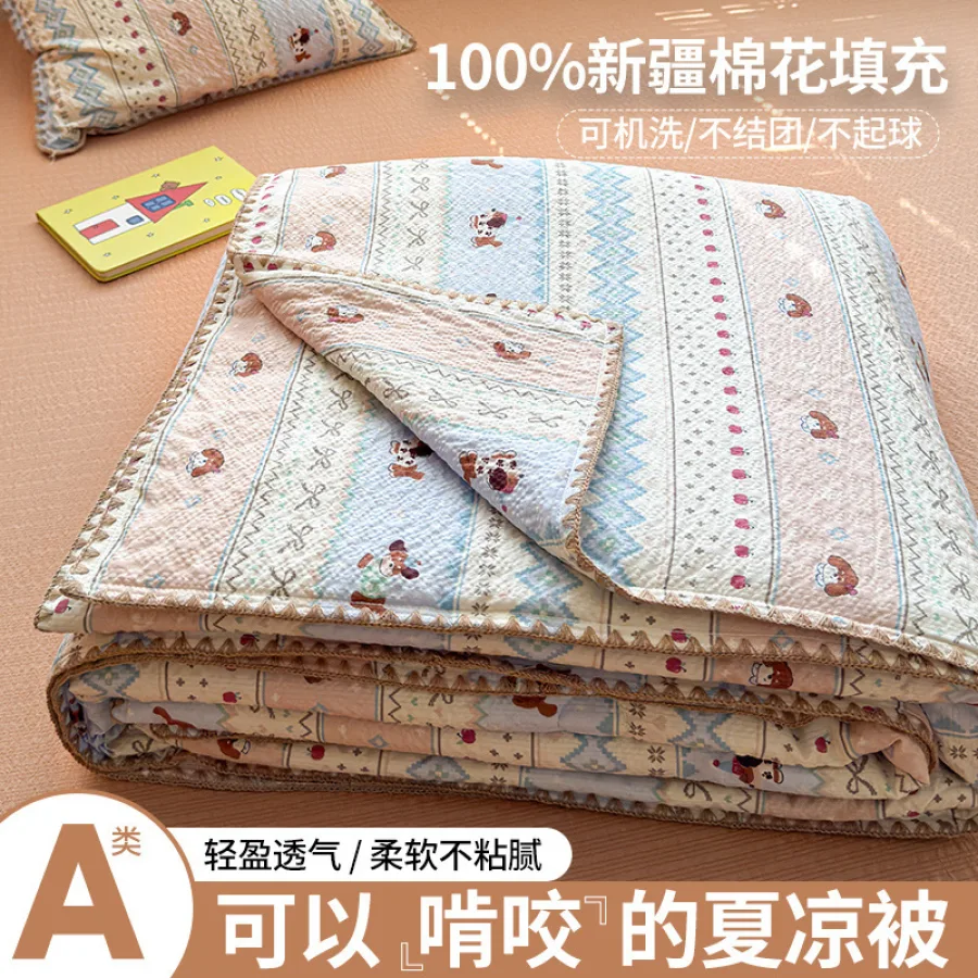 A类100%棉花夏凉被卡通小清新泡芙棉空调被夏季透凉款夏被空调被