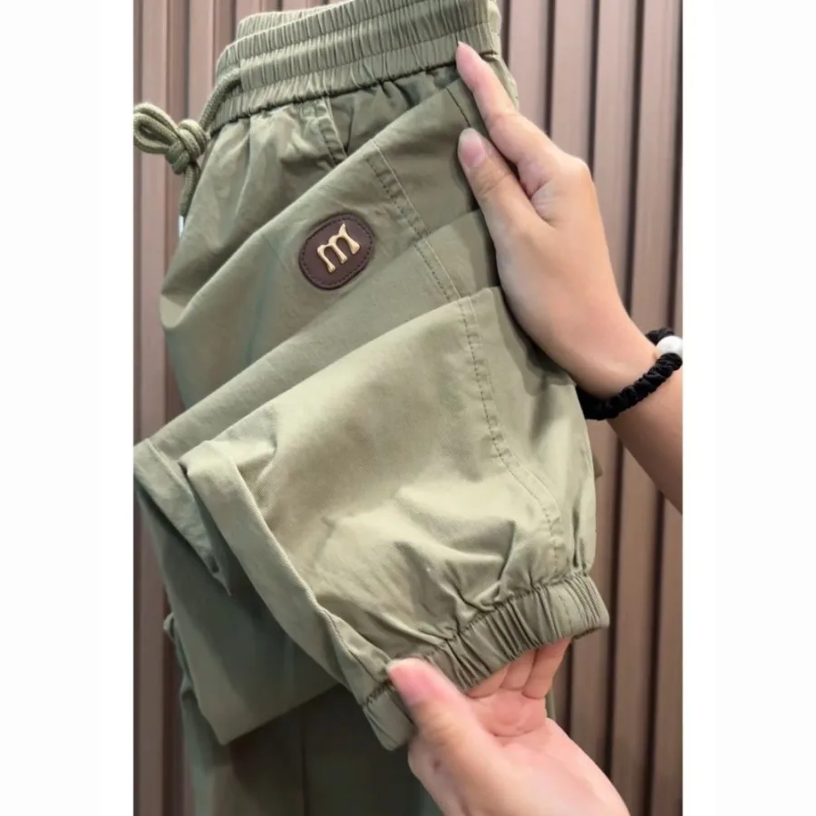 薄款宽松冰丝休闲裤男工装运动束脚潮牌夏季男士速干哈伦休闲男裤