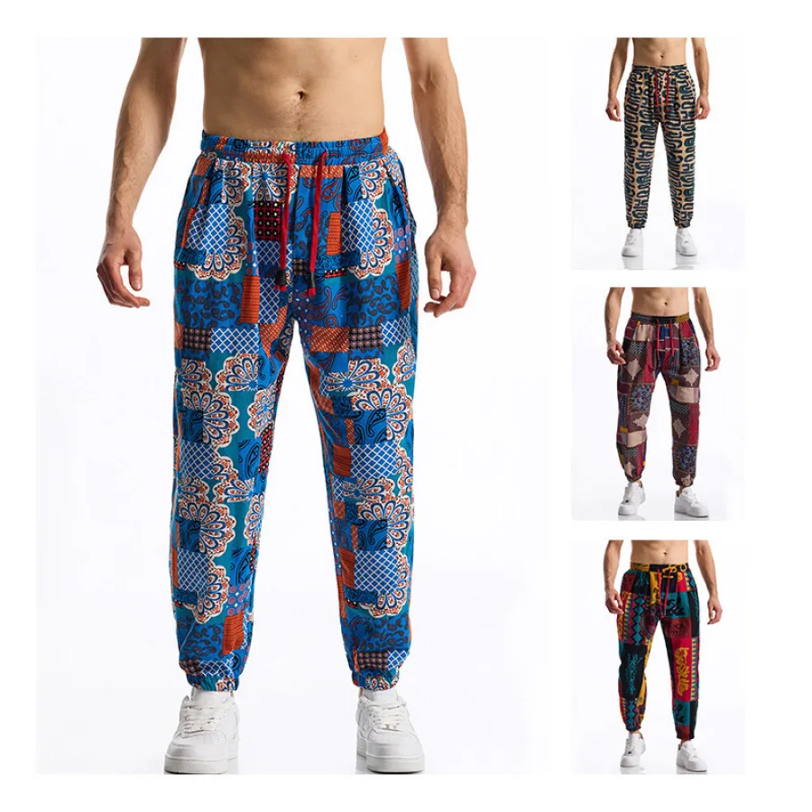 亚马逊新款男士麻棉印花休闲裤 JK62P40