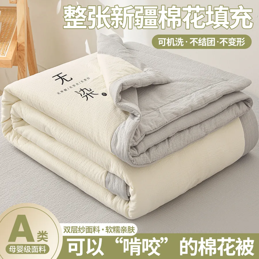 A类母婴级双层纱夏凉被四件套夏季空调被子棉花被芯单人儿童夏被