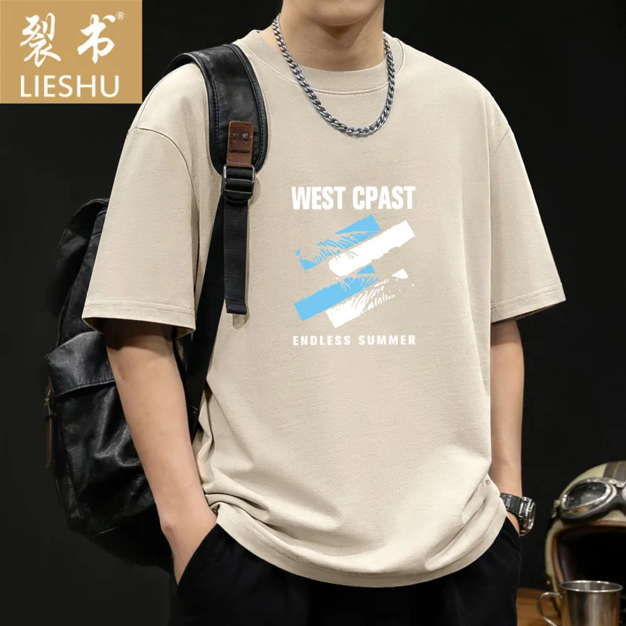 外贸男装网红WEST字母印花短袖T恤男2026夏季新款港风宽松打底衫