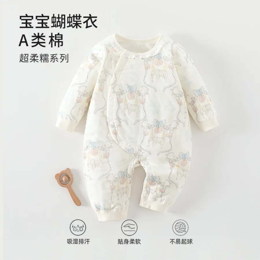 婴童装婴幼儿a类纯棉无骨连体衣爬服婴儿秋冬款内搭爬服哈衣童装