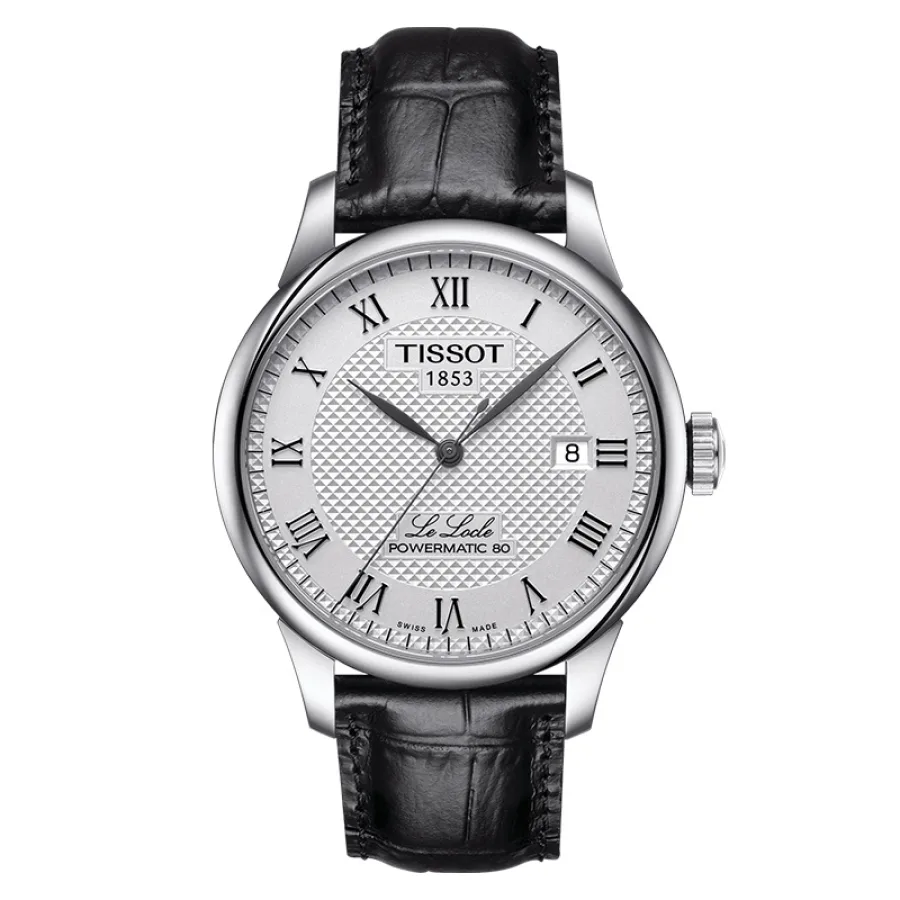 预订款2-3周 TISSOT/天梭  力洛克系列精钢表壳黑色皮革表带80机芯自动机械男士腕表 39.3毫米