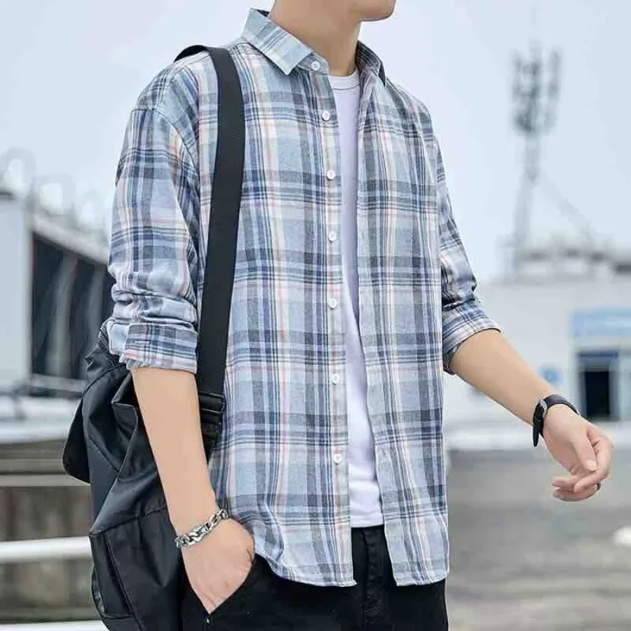 2024格子衬衫男夏装港风学生宽松小众设计感趣味新款男装上衣外穿