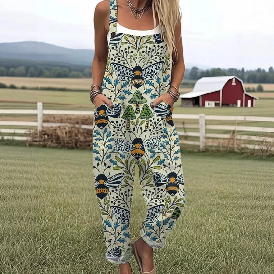 Copy Of (Japanese Button) Cross-Border Women's Amazon European and American Summer Digital 3D Printed Strap Casual Overalls