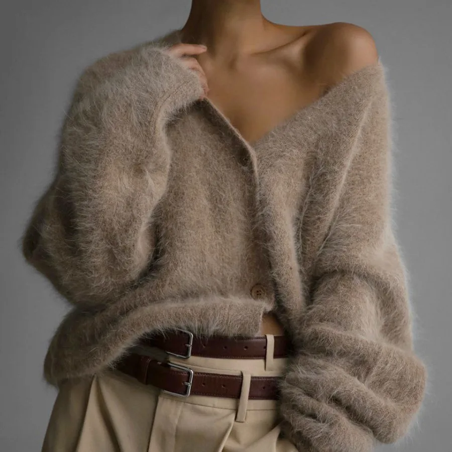Copy Of 2026 Cross-Border Hot Sale Spring Autumn Faux Mink Cardigan Women's Lazy Style Loose Sweater Coat Soft Long Sleeve Knitwear