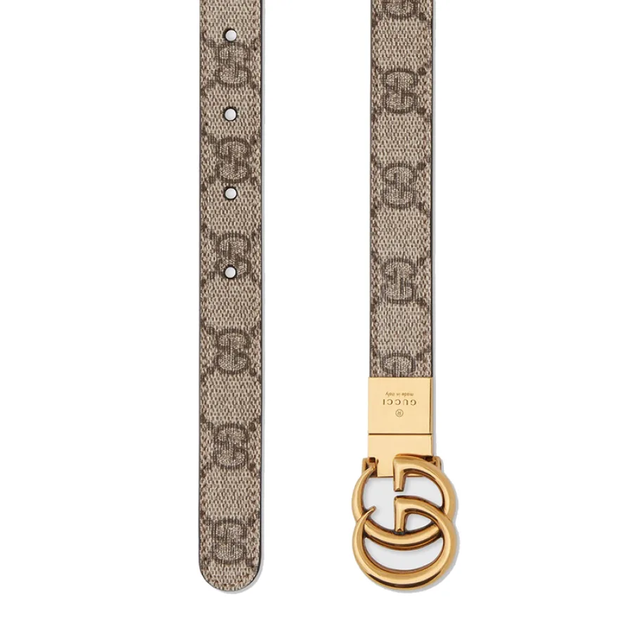 GUCCI/古驰 女士浅米色帆布/皮革GG Marmont可逆细腰带20毫米65941892TIC9769