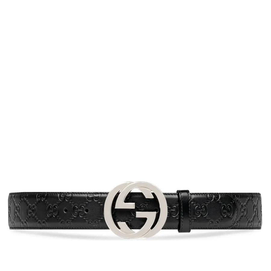 GUCCI/古驰   经典款Signature男士黑色牛皮印花双G腰带 411924CWC1N1000