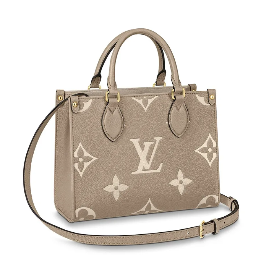 Louis Vuitton/路易威登 经典款ONTHEGO系列 女士小号大象灰/奶白色双色老花压纹粒面皮革单肩手提托特包M45779