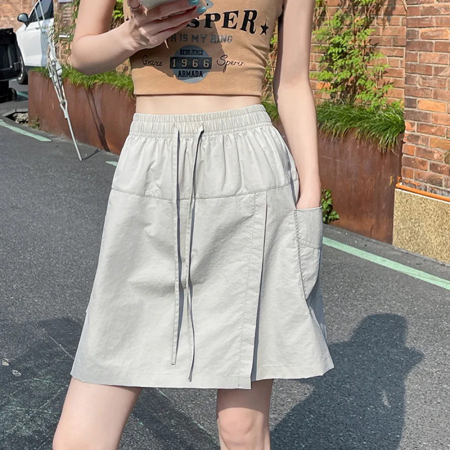 萝卜大叔速干运动半身裙裤女装夏季休闲短裤松紧腰前开叉工装裤裙