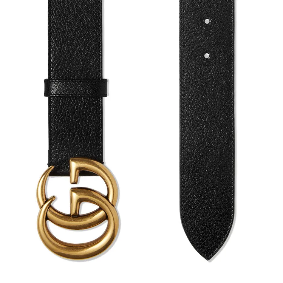 GUCCI/古驰   经典款男士黑色荔枝纹小牛皮金色双G腰带 406831DJ20T1000