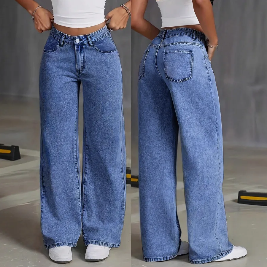 Copy Of Amazon Hot-Selling Jeans for Women, Sweet and Spicy Style High-Waisted Plus Size Straight Loose Casual Long Pants Cross-Border