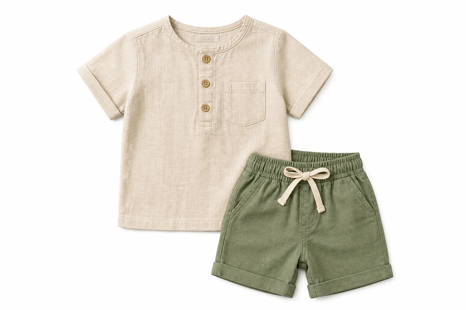 Copy Of Children's Summer Short Sleeve Set for Boys and Girls Cotton and Linen Button Short Sleeve T-Shirt and Shorts Thin Two-Piece