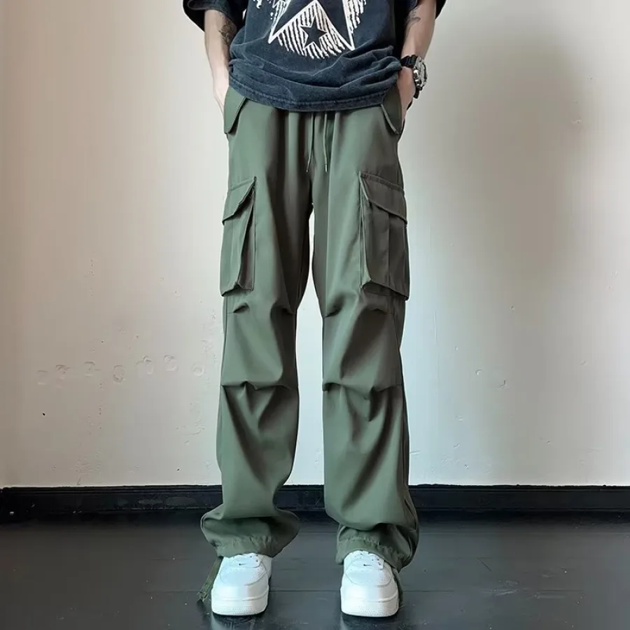 多口袋工装裤男夏季新款高街ins潮牌宽松直筒裤青少年时尚休闲裤