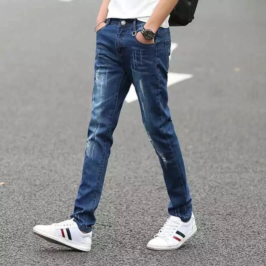 Copy Of Elastic Ripped Jeans Spring and Summer Men's Student Korean Style Trendy Slim Fit Pants Casual Men's Pants
