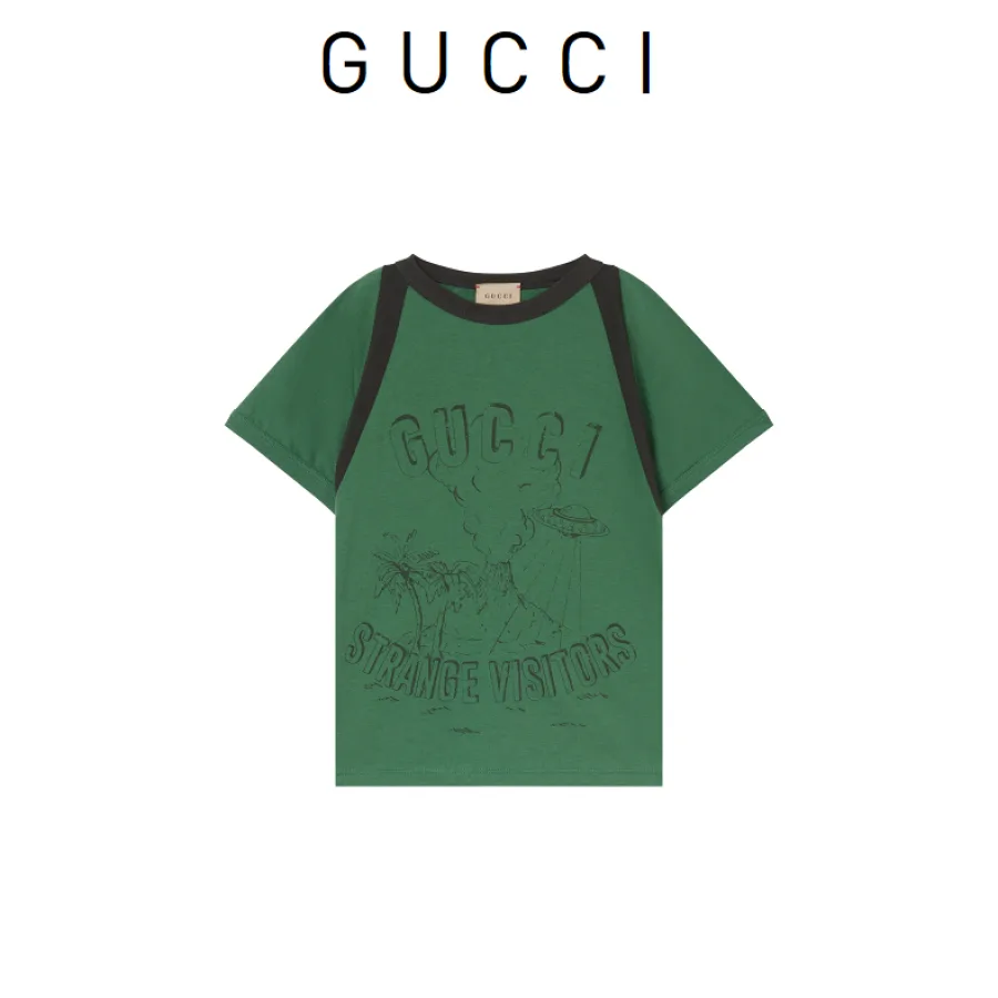 GUCCI/古驰 男童绿色棉质印花圆领短袖T恤 713864XJEZG DX