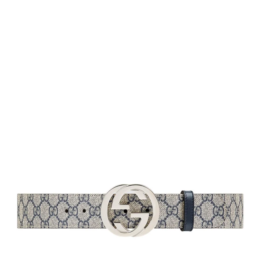 GUCCI/古驰   经典款男士米色帆布银色双G扣腰带 411924 KGDHN 4075
