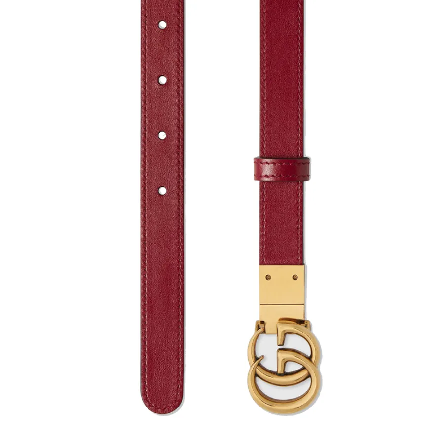 GUCCI/古驰 女士黑色/红色皮革复古金色双G扣腰带2厘米 6594180YATC1187