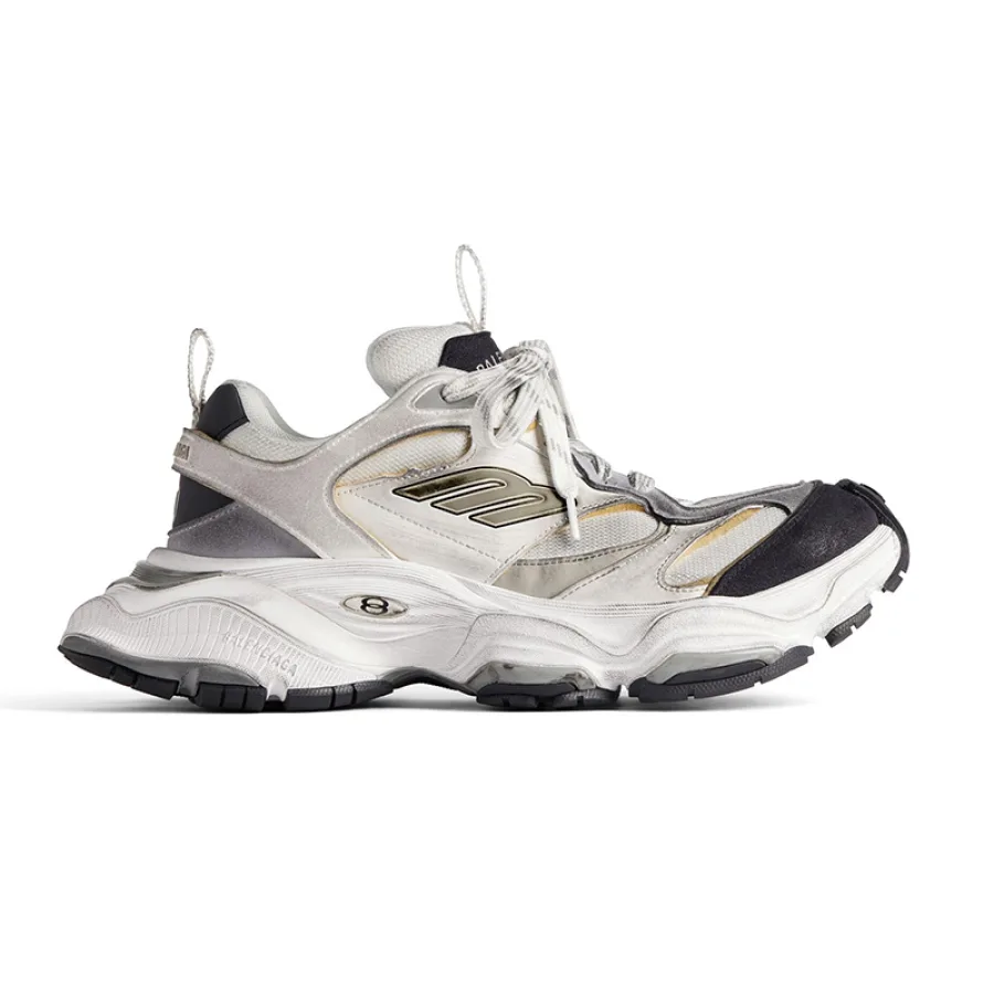 现货Balenciaga/巴黎世家 男士白色拼色科技面料做旧系带休闲鞋785754W2MV19012