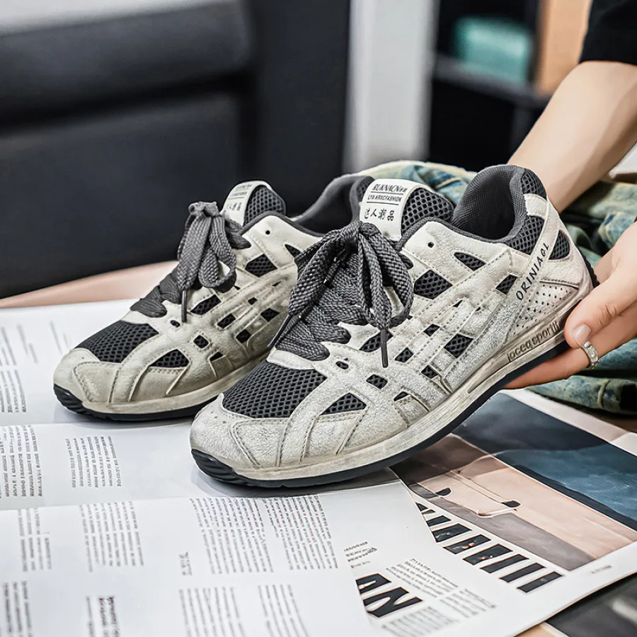 Copy Of Agan Shoes Men 2026 TikTok Hot Summer Breathable Sports Casual Shoes Fashion Soft Sole Retro Worn-out Trendy Shoes