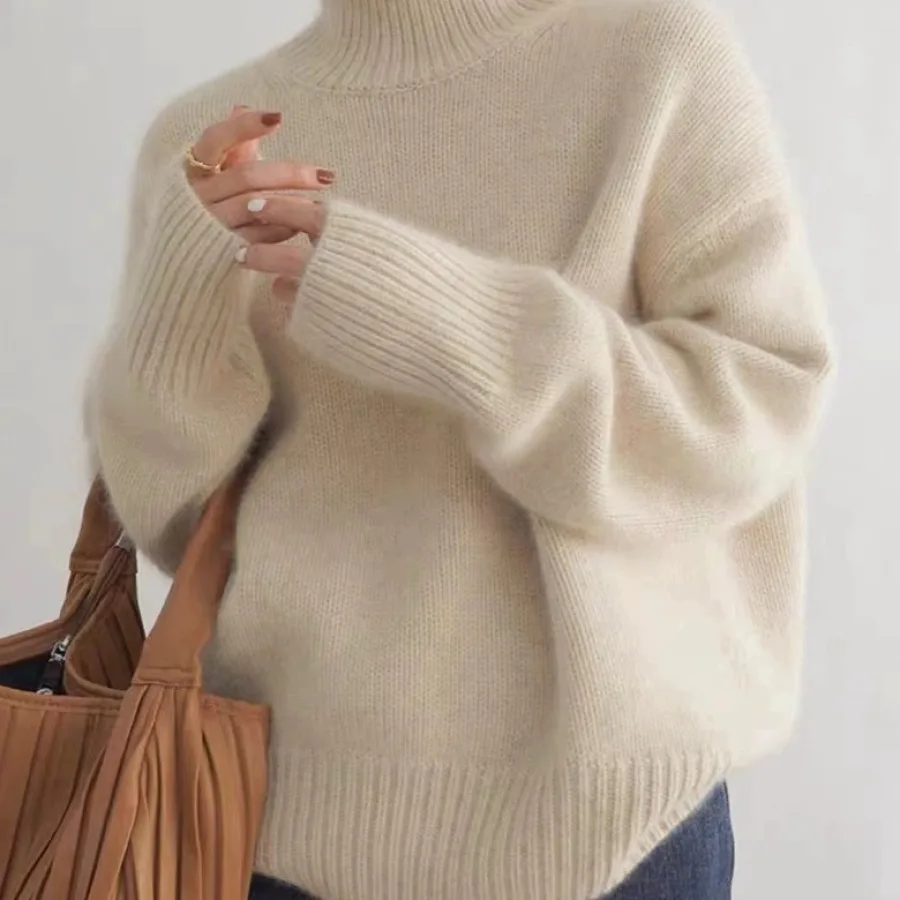 Copy Of European Goods Cross-Border Autumn Winter Thick High Neck Loose Versatile Knitted Pullover Sweater Lazy Style Base Layer Top for Women