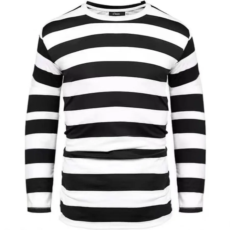 Copy Of New Style Thief Black and White Striped Top - Unisex Striped Loose Casual Round Neck Long Sleeve T-Shirt