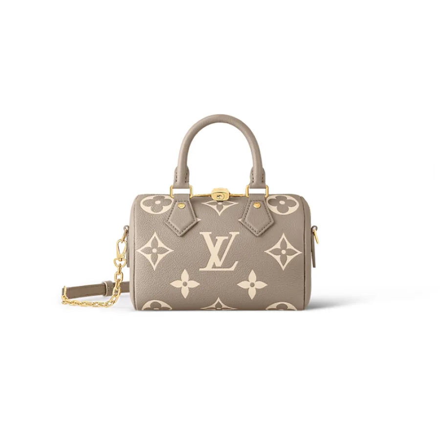Louis Vuitton/路易威登 23新款  Speedy20女士鸽子灰/奶油米色压花牛皮拉链开合可拆卸可调节肩带手提单肩包  M46575