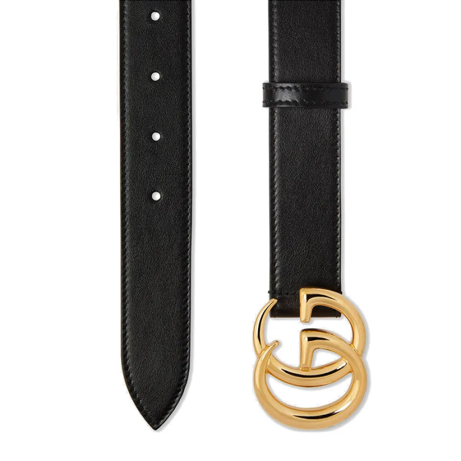GUCCI/古驰  新款女士黑色皮革亮金双G扣腰带3cm 4145160YA0G1000